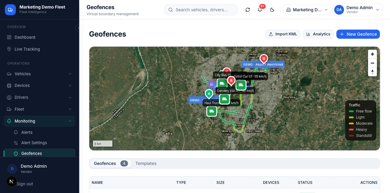 BhugoliX geofencing map with depot zones